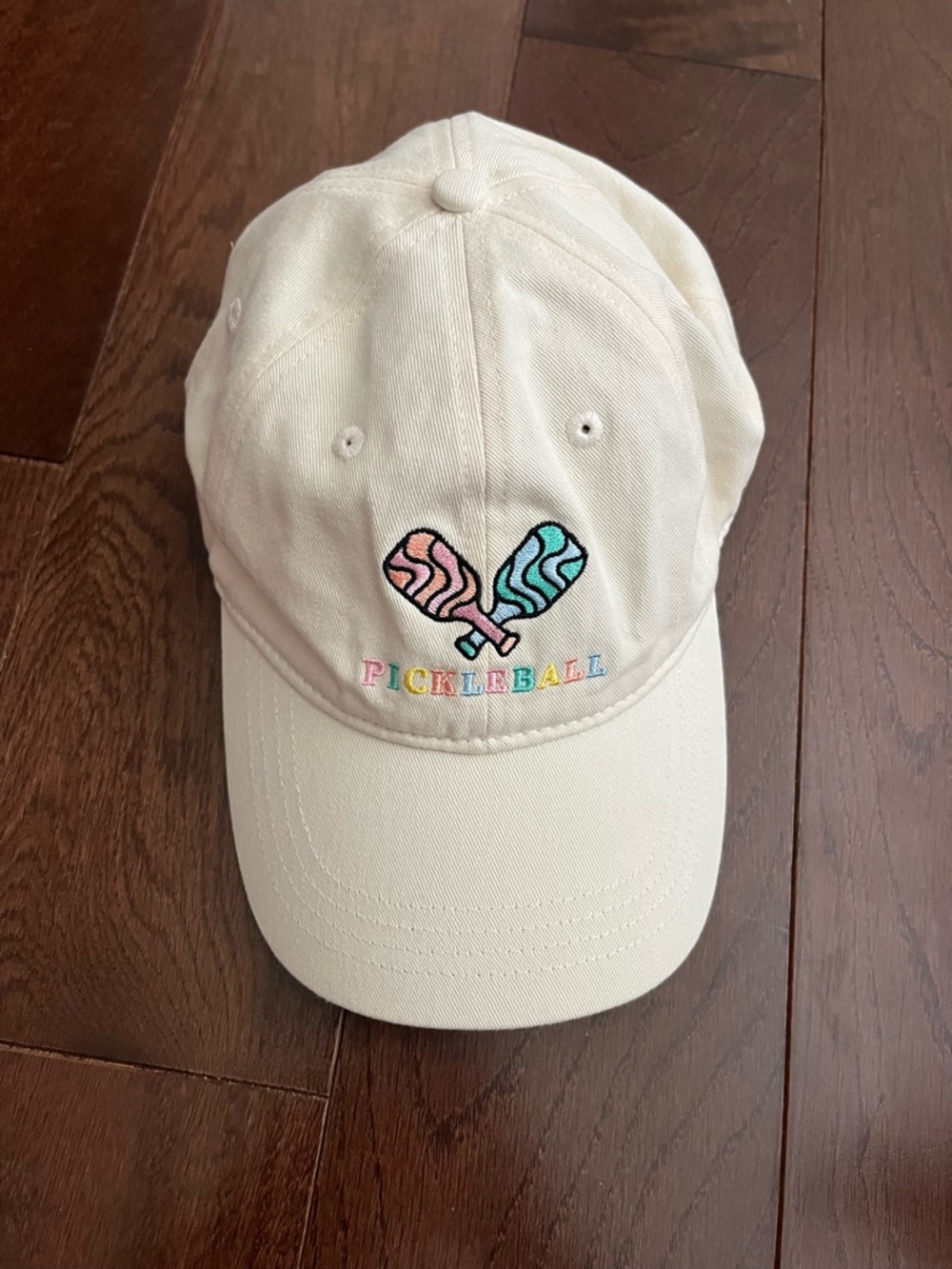 Embroidered Pickleball Cap in Cream with Pastel Design